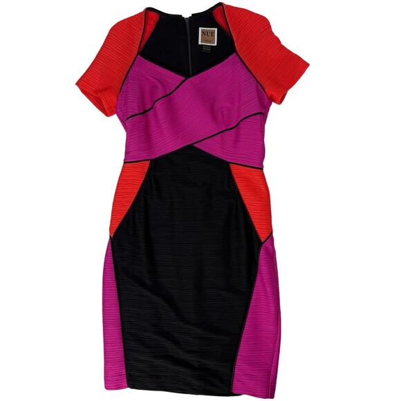 Retro Nue by Shani Colorblock Sheath Dress Women’s 8 Pink Red Black - Picture 4 of 9